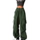 thumbnail image 3 of Pantalones Cargo Mujer Holgados Paracaídas Cordón Cintura Elástica Casual Pierna Ancha Moda Y2K Adolescentes Niñas Sueltos Senderismo Pantalones, 3 of 5