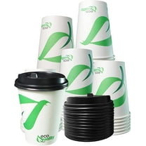 [200 Pack] 12 oz Compostable Paper Cups with Black Dome Lids - Biodegradable Disposable White Paper Coffee Cups PLA Lined - Eco-friendly Hot and Cold Drinking Cups