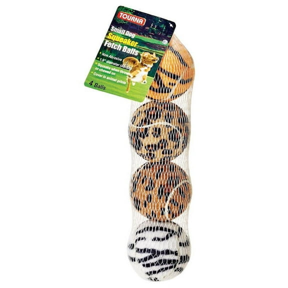 Unique Sports Small Dog Animal Print Mini Tennis Fetch Balls, Squeaker Ball Dog Toy 4 Pack