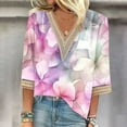thumbnail image 2 of CYMMPU Fall Trendy Shirts 3/4 Sleeve Lace V Neck Tunic Tops Spring Tops Blouses for Women Dressy Casual Loose Fit Flower Pattern Business Elegant Work Tops T-Shirts M, 2 of 4