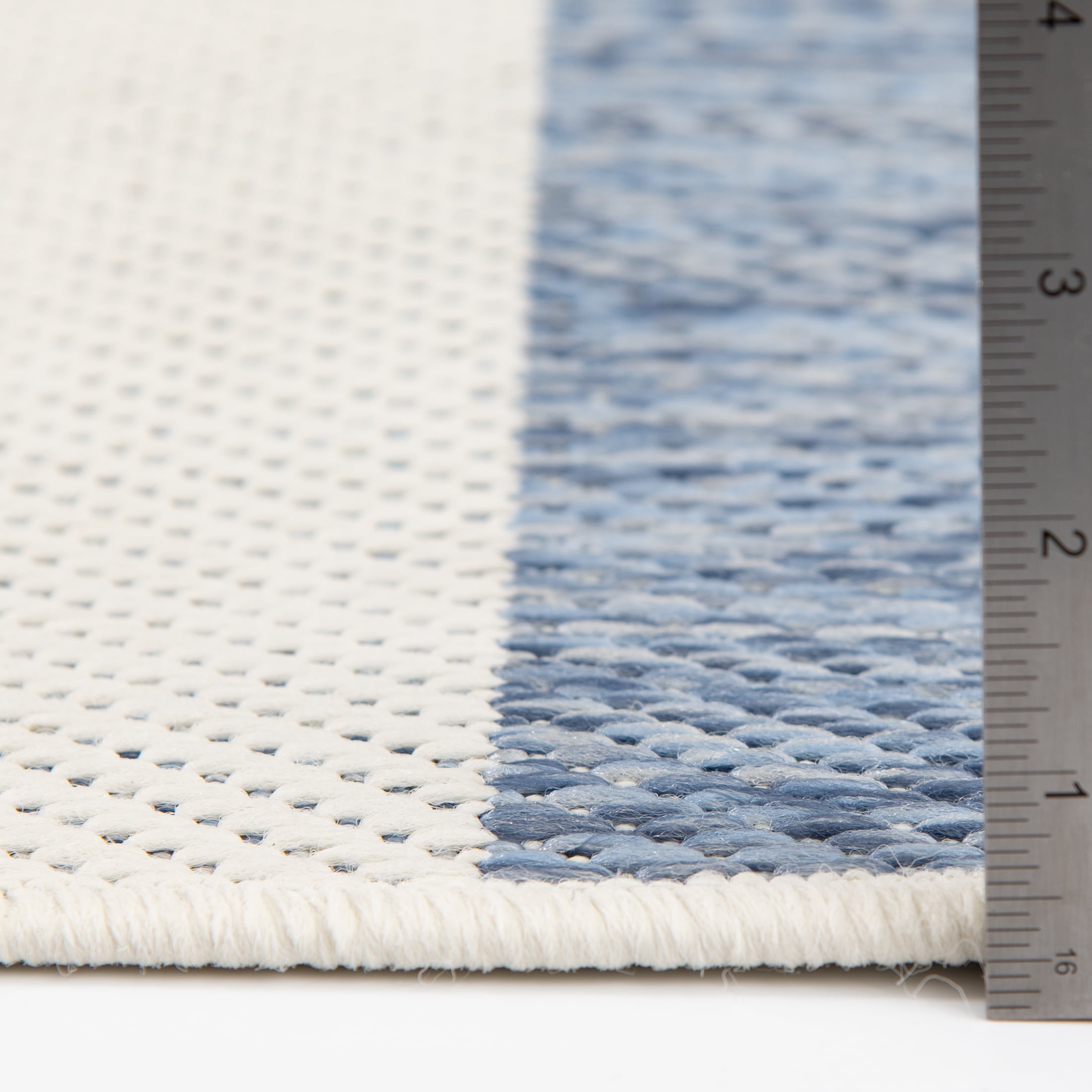Mainstays Blue and White Striped Coastal Cabana Woven Outdoor Rug, 5'x7'