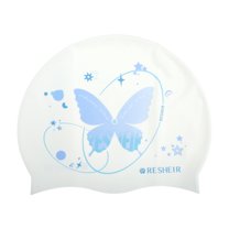 Unique Bargains 1 Pc Silicone Waterproof Butterfly Star Swim Cap Purple White