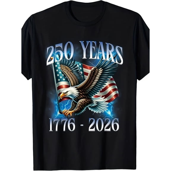 Patriotic USA 250 Years Anniversary T-Shirt American Flag Bald Eagle 1776-2026 Retro Graphic Tee Men Women Unisex Short Sleeve Cotton Top