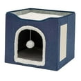thumbnail image 1 of Cama plegable para gatos, cueva de juego interactiva, casa universal para gatos de invierno Azul oscuro, 1 of 9