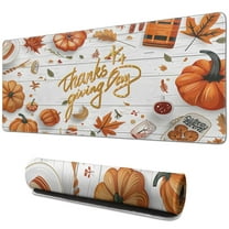 Happy Thanksgiving Fall Pumpkin Large Gaming Mouse Pad Extended Desk Mouse Pad with Stitched Edges, Non-Slip Base, Water Resist Keyboard Pad for Gamer, Office & Home, 31.5 X 11.8 in