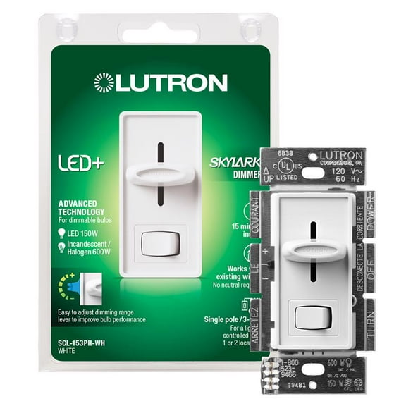Lutron Skylark Incandescent/Halogen/LED/CFL White Slide Dimmer Switch