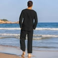 thumbnail image 6 of MRULIC suits for men Men Pieces Cotton Linen Set Henley Shirt Long Sleeve And Casual Beach Pants Summer Yoga Outfits Men Suits Black + L, 6 of 9