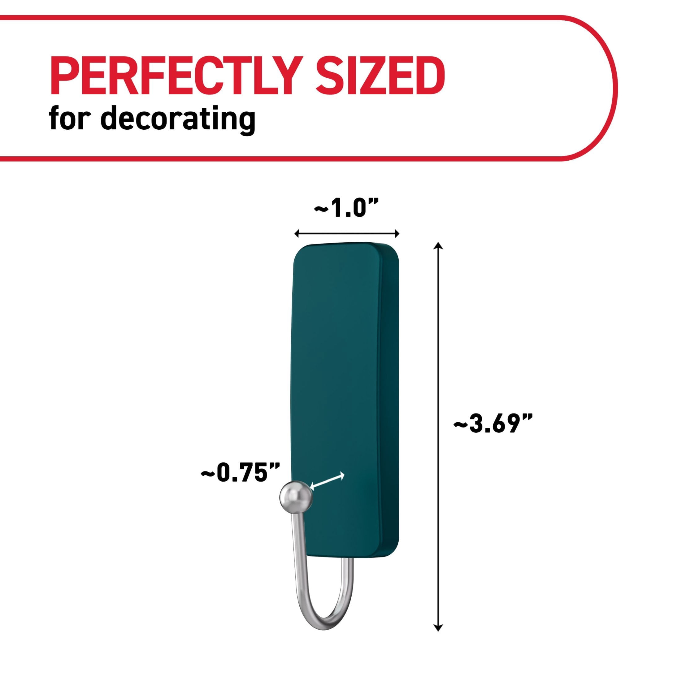 Command Medium Hooks, Twilight Teal, Holds 3 lbs, Damage-Free Hanging, 4 Hooks, 6 Adhesive Strips