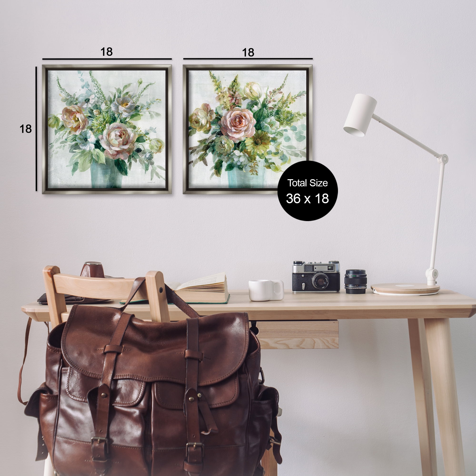 Stupell Industries Sage Peach Still Life Florals Plants & Flowers Painting Gray Floater Framed Canvas Art Print Wall Art, 18 x 18, Set of 2