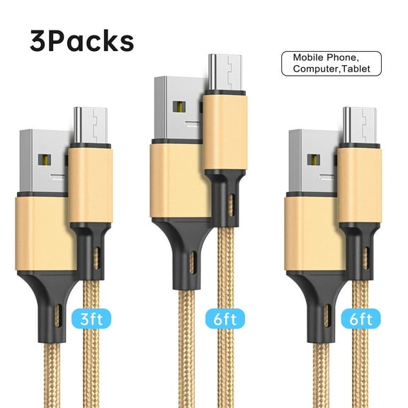 Cshidworld USB C Cable 2.4A Fast Charging Cable, 3 Pack 3/6/6ft, Premium Nylon Fast Charging Cables,Compatible with iPhone 15 Samsung Galaxy Note 10/10 Plus/9/8, S20 S10 S9 S8 Plus,Gold
