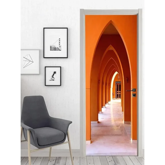 Corridor Landscape Door Sticker Modern Architecture Decal Removable European Style Mural Poster Wal