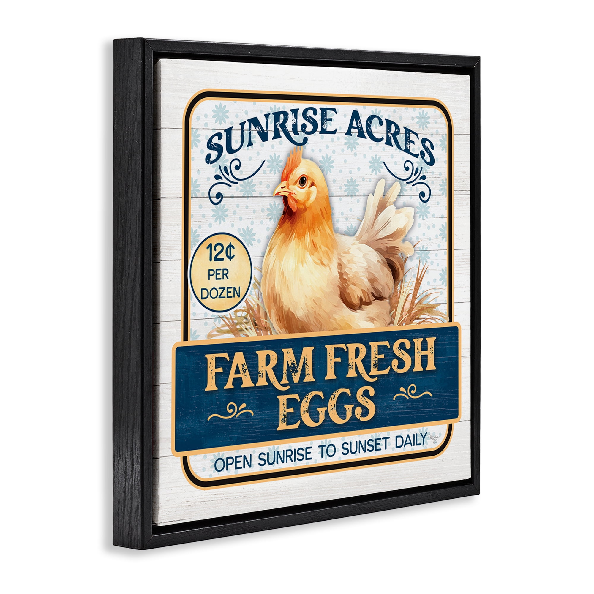 Stupell Industries Farm Fresh Eggs Animals & Insects Painting Black Floater Framed Canvas Art Print Wall Art, 18 x 18