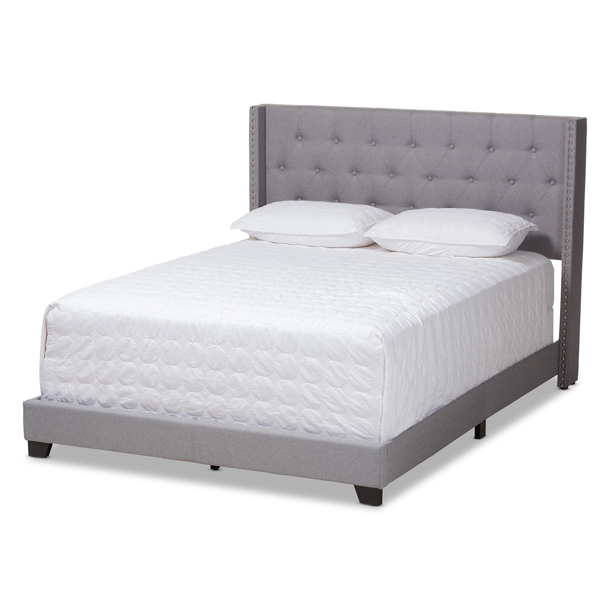 Bane Modern and Contemporary Light Grey Fabric Upholstered Queen Size Bed by Ember Interiors