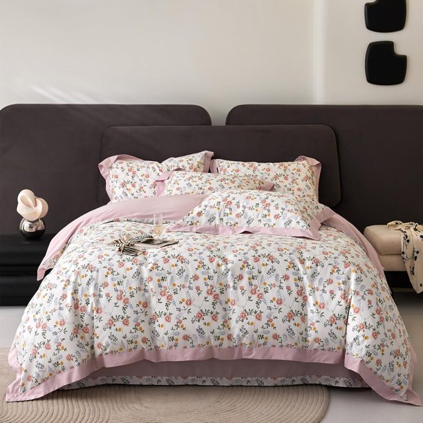 Floral Funda Nórdica Twin Rosa Floral Ropa de Cama de Algodón Set Twin Tamaño Chica Comforter