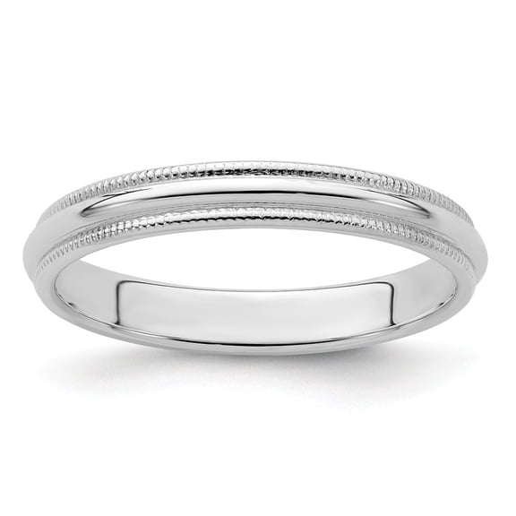 White Sterling Silver Ring Band Wedding Milgrain Standard Half Round