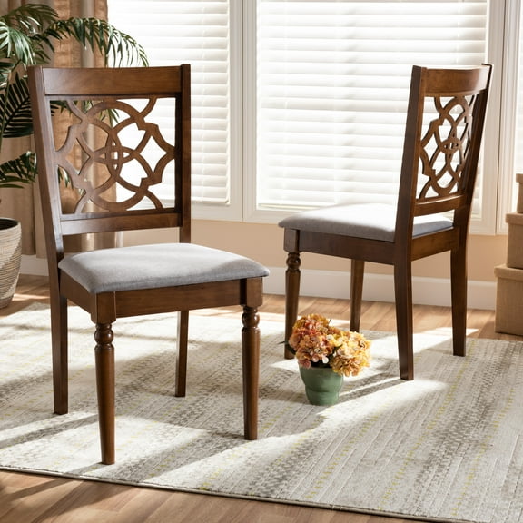 Baxton Studio Renaud Modern and Contemporary Grey Fabric Upholstered and Walnut Brown Finished Wood 2-Piece Dining Chair Set