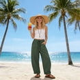 thumbnail image 4 of Abomasnow Women's Plus Size Palazzo Pants Elastic High Waist Drawstring Wide Leg Pants Casual Lightweight Beach Vacation Trousers with Pockets, 4 of 7