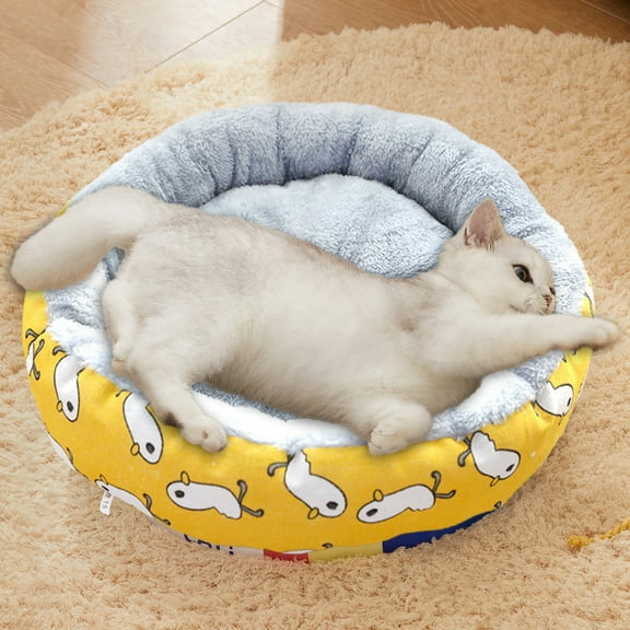 Camnix Round Donut Cat and Dog Cushion Bed, 17.7in Bed for Cats or Small Dogs, Super Soft Durable Fabric Pet Beds with Cute Print, Washable Luxury Cat & Dog Bed Gray