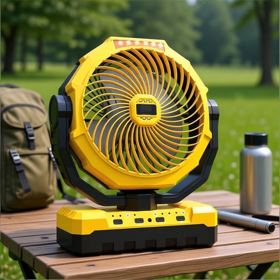 24000mAh Rechargeable Battery Operated Camping Fan 9 Inch Portable USB Table Fan with 4 Speeds,Remote Control,LED Lantern, Emergency Power Supply for Tent Outdoor Home Travel,Quiet Brushless Motor