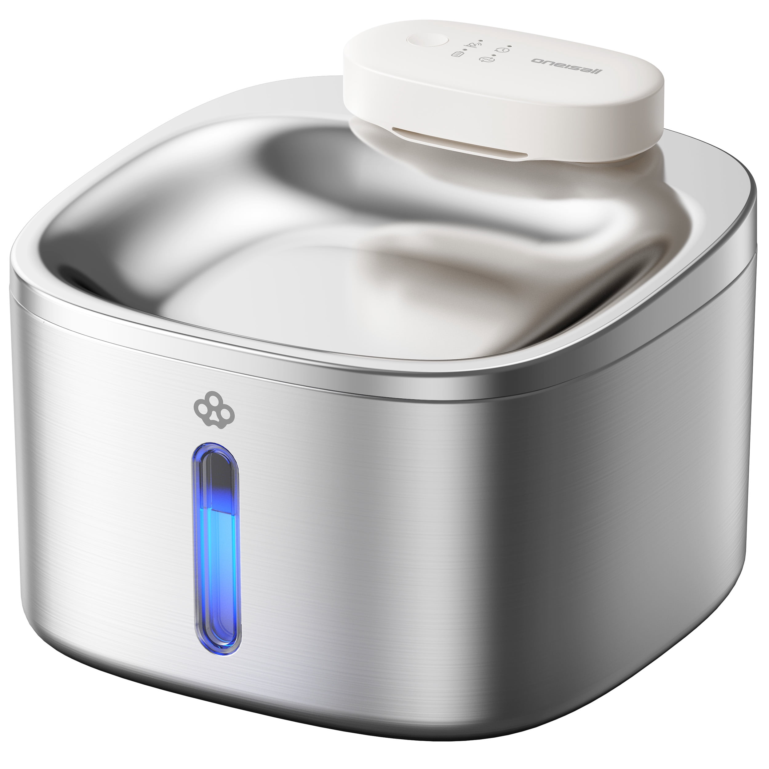 Oneisall CW-01 Wireless Cat Water Fountain 304 Stainless Steel, 3.5L/118oz Cordless Water Fountains for Cats Indoor, Silver