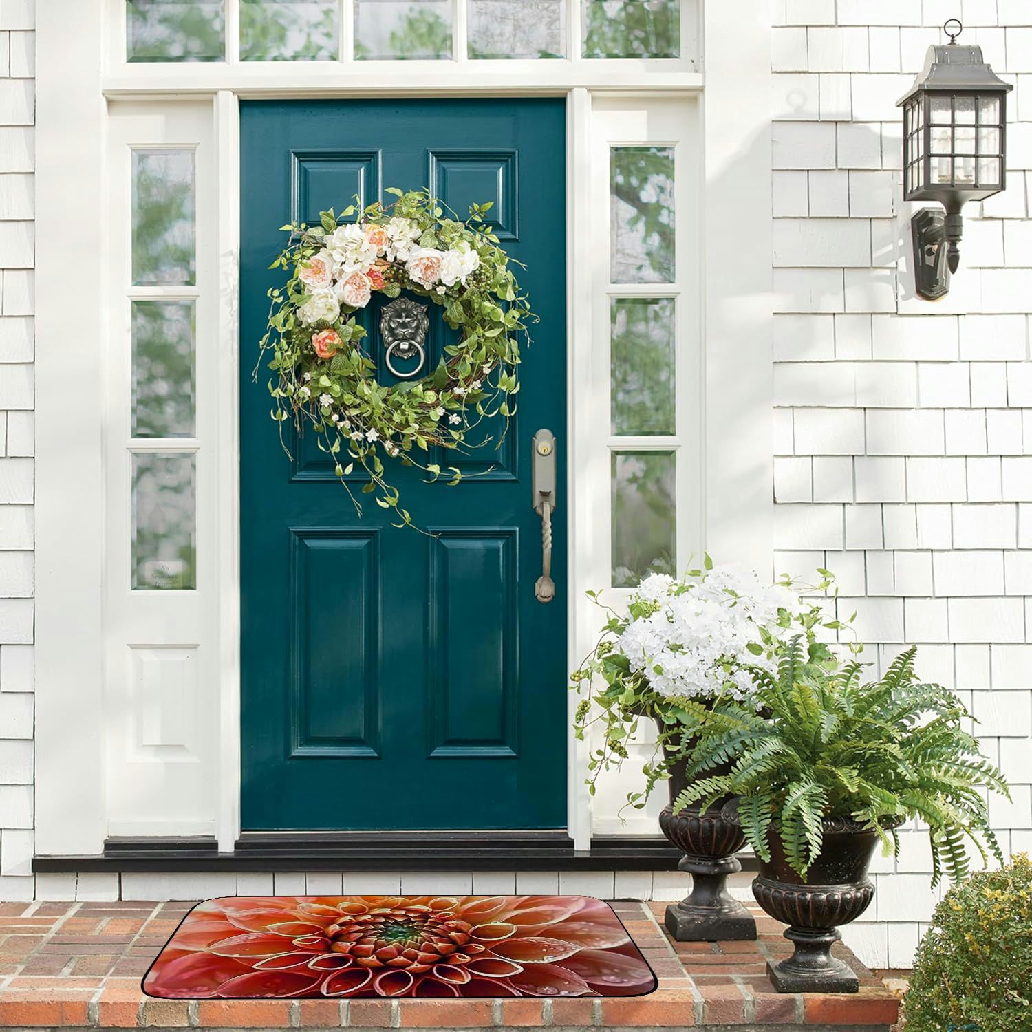 PHYHOO Doormat Floor Rug/Mat - Dahlia Flower Joy Nature Luck Decoration Mural Decorative Door Mat, Door Mat with Non-Slip Rubber Backing, Easy Cleaning, Traps Dirt, Rug for Entry, Patio