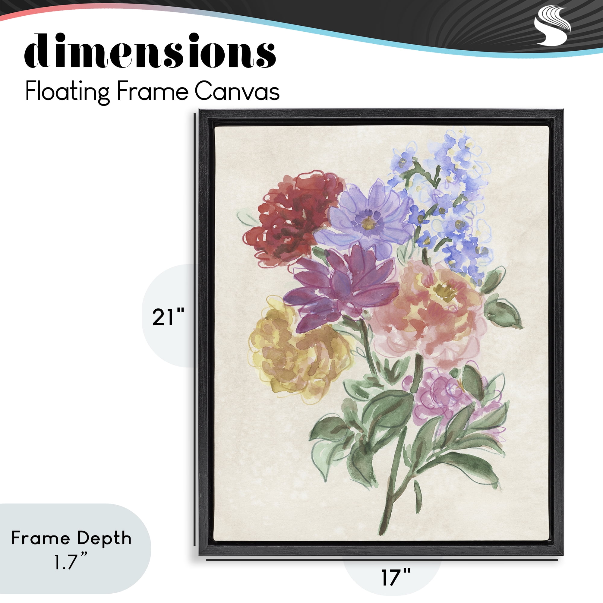 Stupell Industries Blooms On Parchment Black Framed Floater Canvas Wall Art, design by June Erica Vess