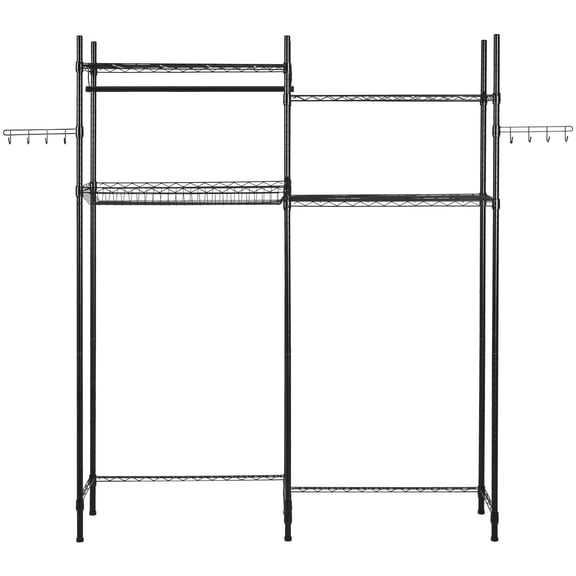 4-Tier Over Washer Dryer Shelf with Hanger Rod & Hooks - Space Saving Laundry Storage Rack, Black