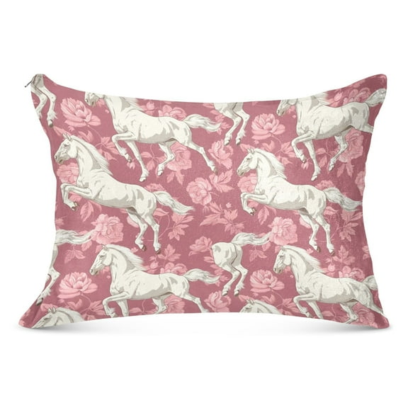 White Horse and Peonies Plush Pillow Cases Standard Size Ultra Soft Warm Pillowcases with Zipper 20"x26"