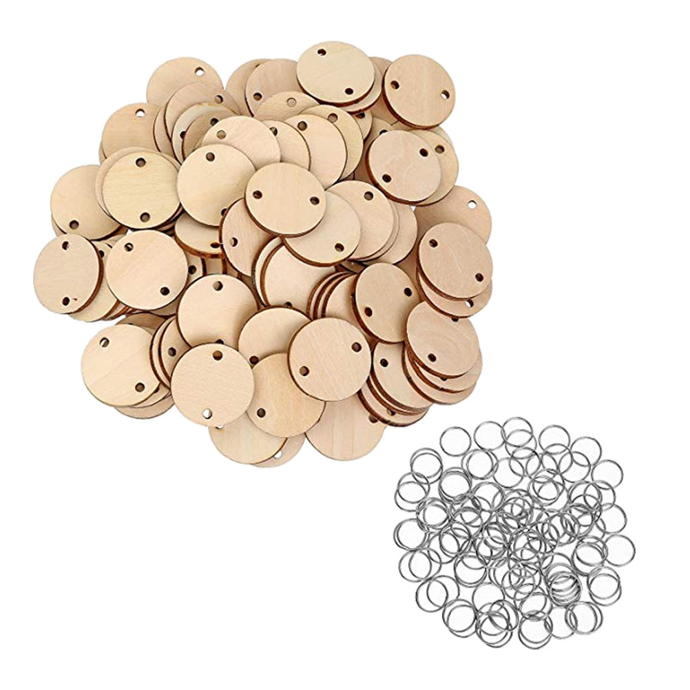 Wooden Rounds And Key Rings Wooden Discs With Holes And Ring - Temu