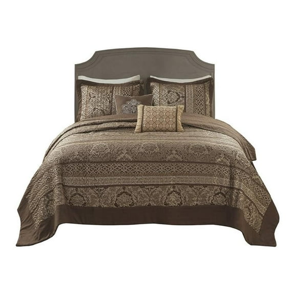 Pemberly Row 5-Piece Polyester Jacquard & Cotton Bedspread Set in Brown