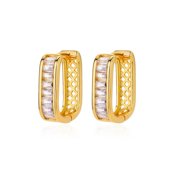 Pendientes de aro cuadrados con circonita brillante para mujer, aretes de acero inoxidable de Color dorado, joyería de Navidad de lujo, aretes de boda