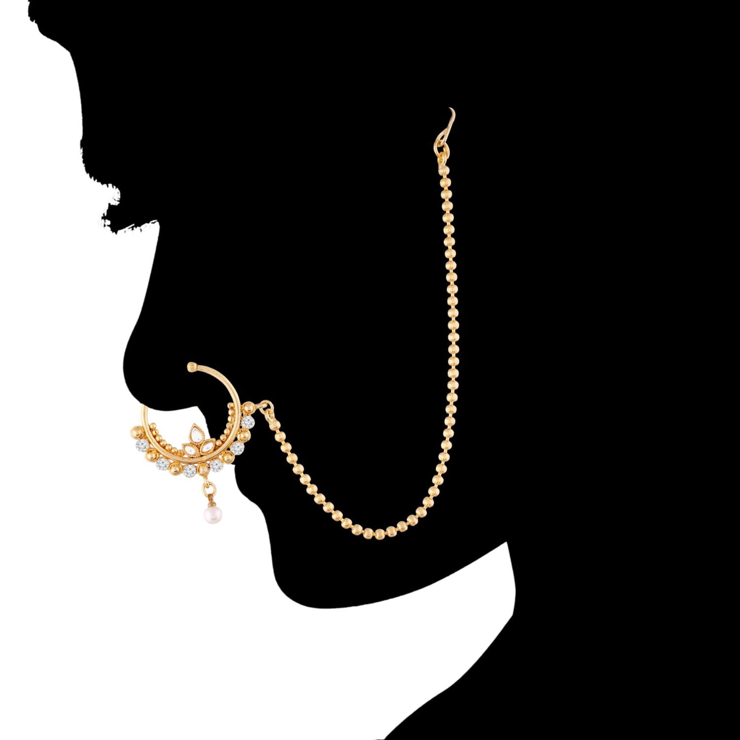 Nath Gold Indian Nose Ring Bridal Wedding Nathini/Non Pierced Gold Pla –  Glam Jewelrys