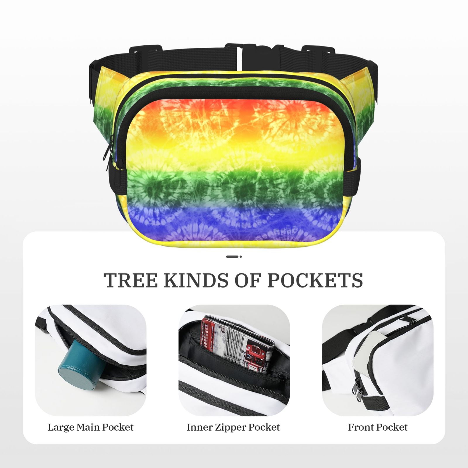 Fuzoiu Colorful Tie Dye Print Unisex Square Double Layer Waist Bag,Crossbody Fanny Pack Travel Workout Accessory