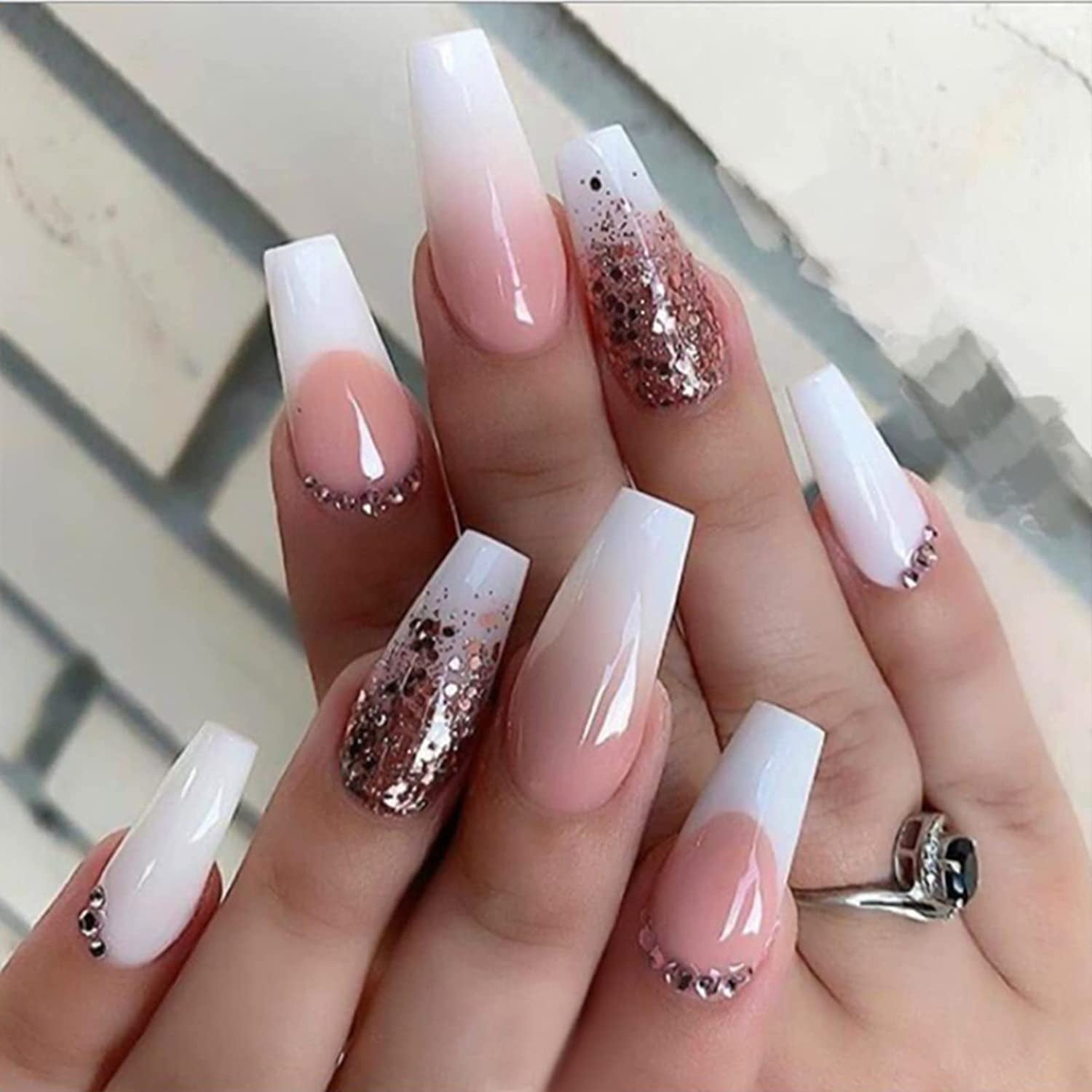  French Tip on Coffin Nails