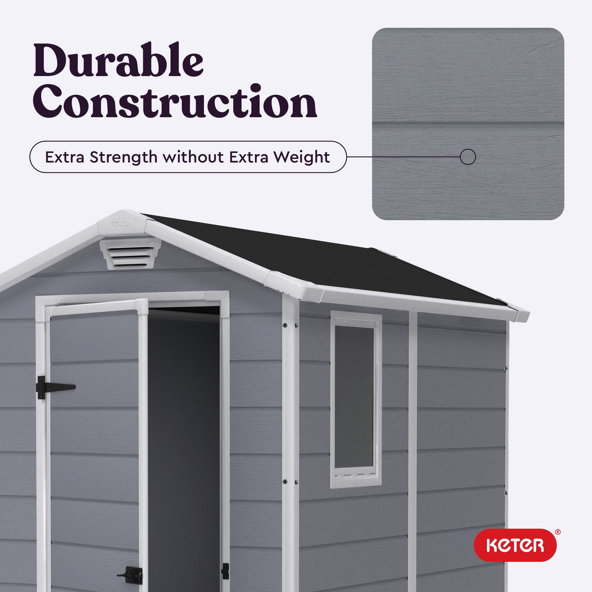 Keter Manor 4' x 6' Resin Storage Shed, All-Weather Plastic Outdoor Storage, Gray/White