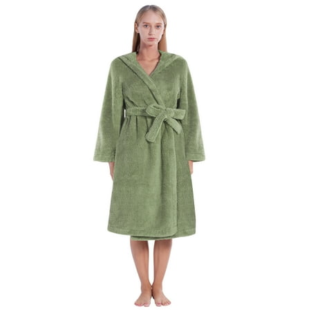 

Valcatch Bath Robes for Women Long Sleeve Hooded Plush Warm Female Bathrobe