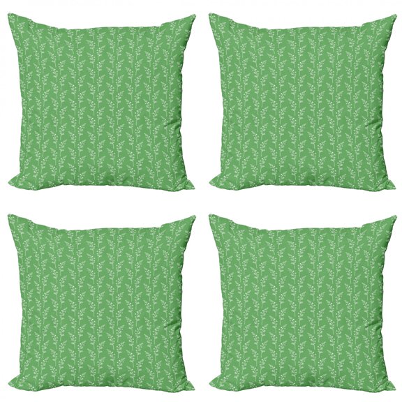 Ambesonne Leaves Throw Pillow Cover 4 Pack, Wild Meadow Flowers Graphic, 16", Peacock Green White
