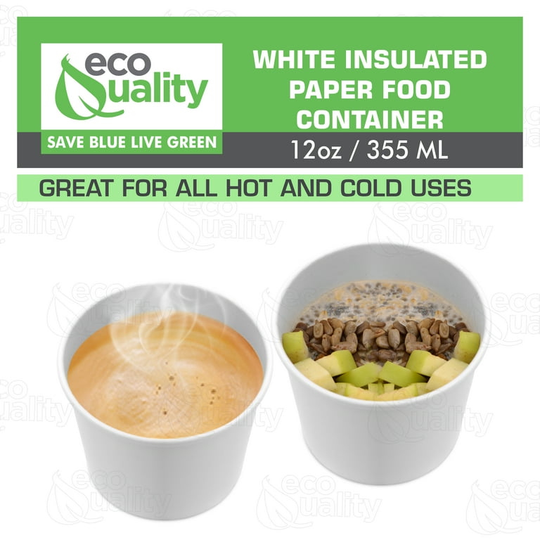 EcoQuality [25 Count] 12 oz Disposable White Paper Soup Containers - Half Pint Ice Cream Containers, Frozen Yogurt Cups, Restaurant, Microwavable