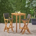 thumbnail image 4 of GDF Studio Omaha Outdoor Acacia Wood and Wicker 3 Piece Square Bar Bistro Set, Teak and Brown, 4 of 19