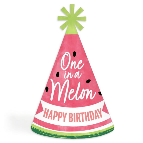 Big Dot of Happiness Sweet Watermelon - Cone Happy Birthday Party Hats for Kids and Adults - Set of 8 (Standard Size)