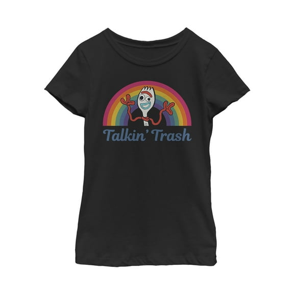 Girl's Toy Story Forky Talkin' Trash Rainbow Graphic Tee Black X Large