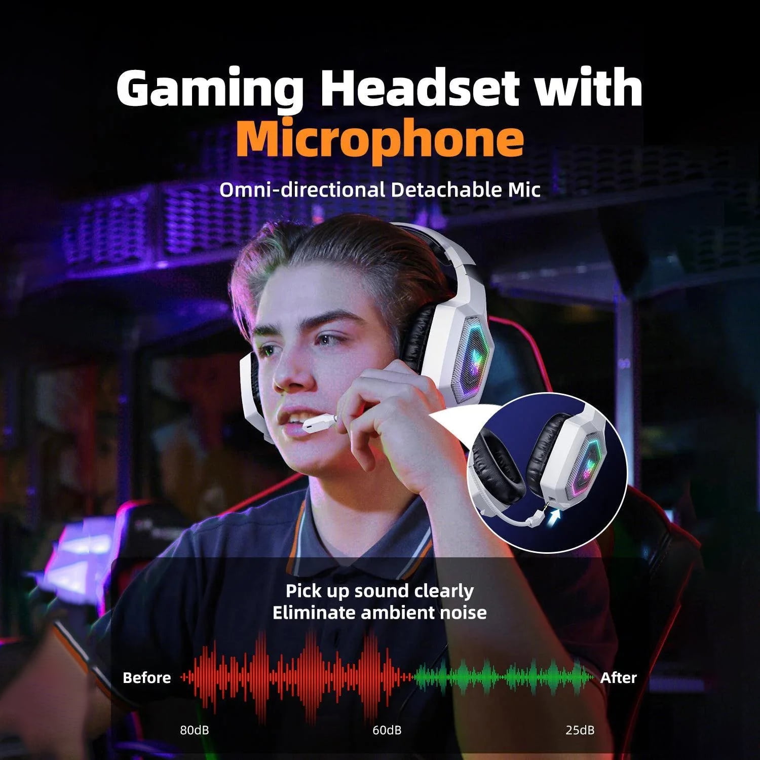 Wireless Gaming Headset for PS5/PS4/PC/Switch,2.4G/Bluetooth Gaming Headphones with Microphone Surround Stereo PC Gaming Headphones RGB Light & Adjustable for Laptop Mac
