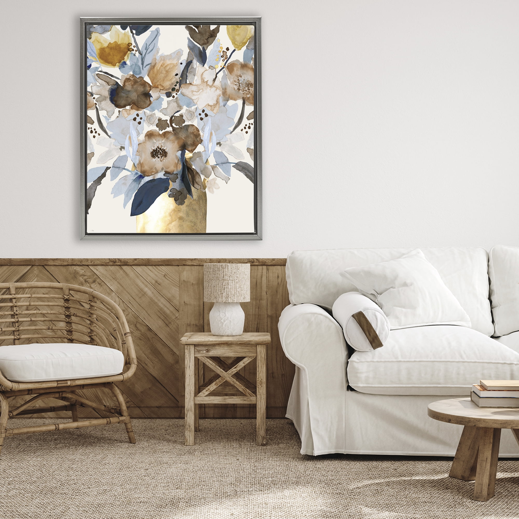 Stupell Industries Expressive Earthy Blossoms Gray Framed Floater Canvas Wall Art, design by Val Rhodes