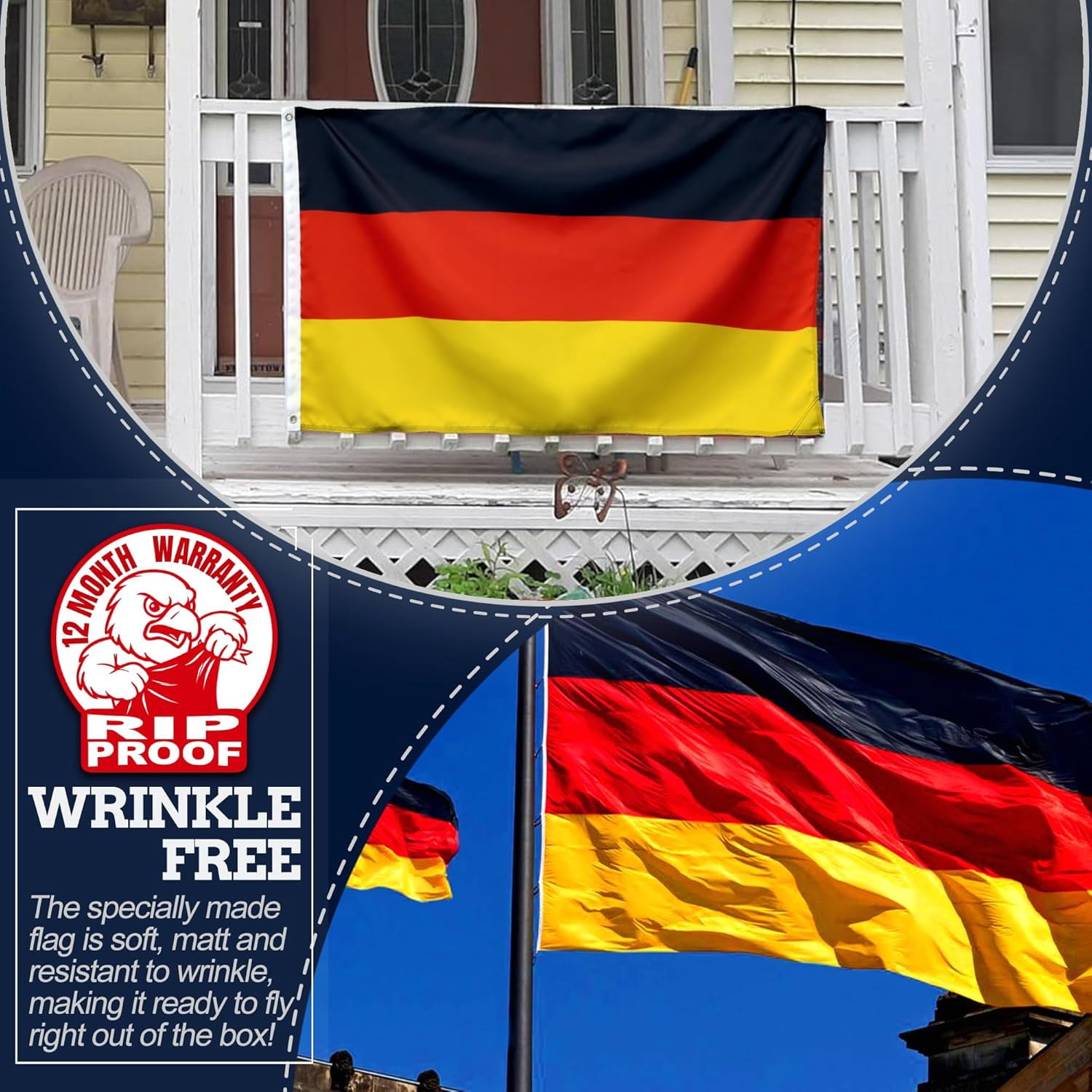 Anley Rip-Proof Double Sided 3-Ply Germany Flag 3x5 Foot - German National Flags 300D Polyester