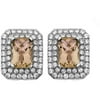Platinum-Plated Sterling Silver Cushion-Cut Citrine Pave CZ Earrings