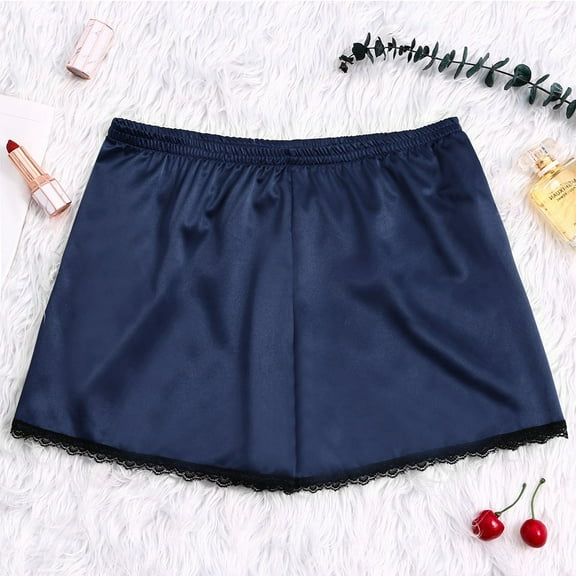 ALLLIST Pajamas for Ladies Blue Shorts Silk Bottoms Cozy Plain Home Clothes Womens Loungewear