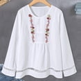 thumbnail image 6 of Miluxas Embroidered Tops for Women Trendy Hollow Trim Long Sleeve Boho Cotton Shirts Scoop Neck Pullover Clothes White, 6 of 9