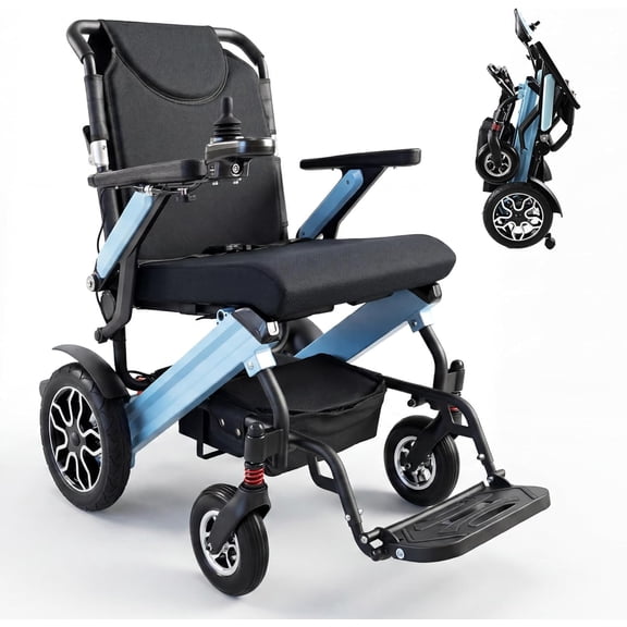 Zygenair Foldable Aluminum Electric Wheelchair for Adults, 350 lbs Heavy Duty Motorized Power Chair, 30-Mile Range, 500W Brushless Motor, 12° Climb, Dual Batteries, Blue
