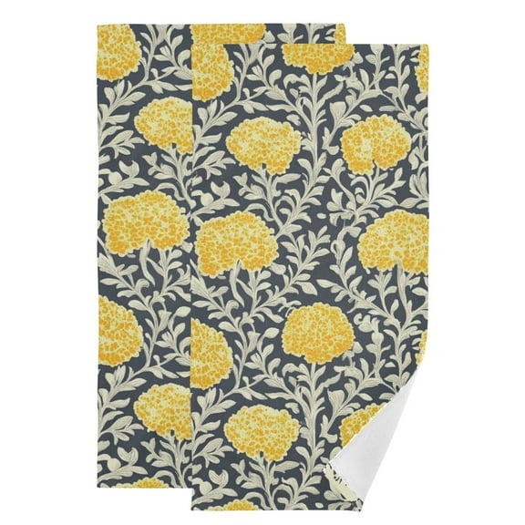 Yellow Flower Art Hand Towel Absorbent Bath Towels for Bathroom Sports Gym(28.3" X 14.4") Set of 2
