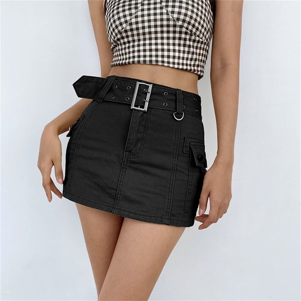 Txlixc Minifalda de encaje femenino, minifalda configurada de color sólido de cintura media con bolsillo FLIP Txlixc moda